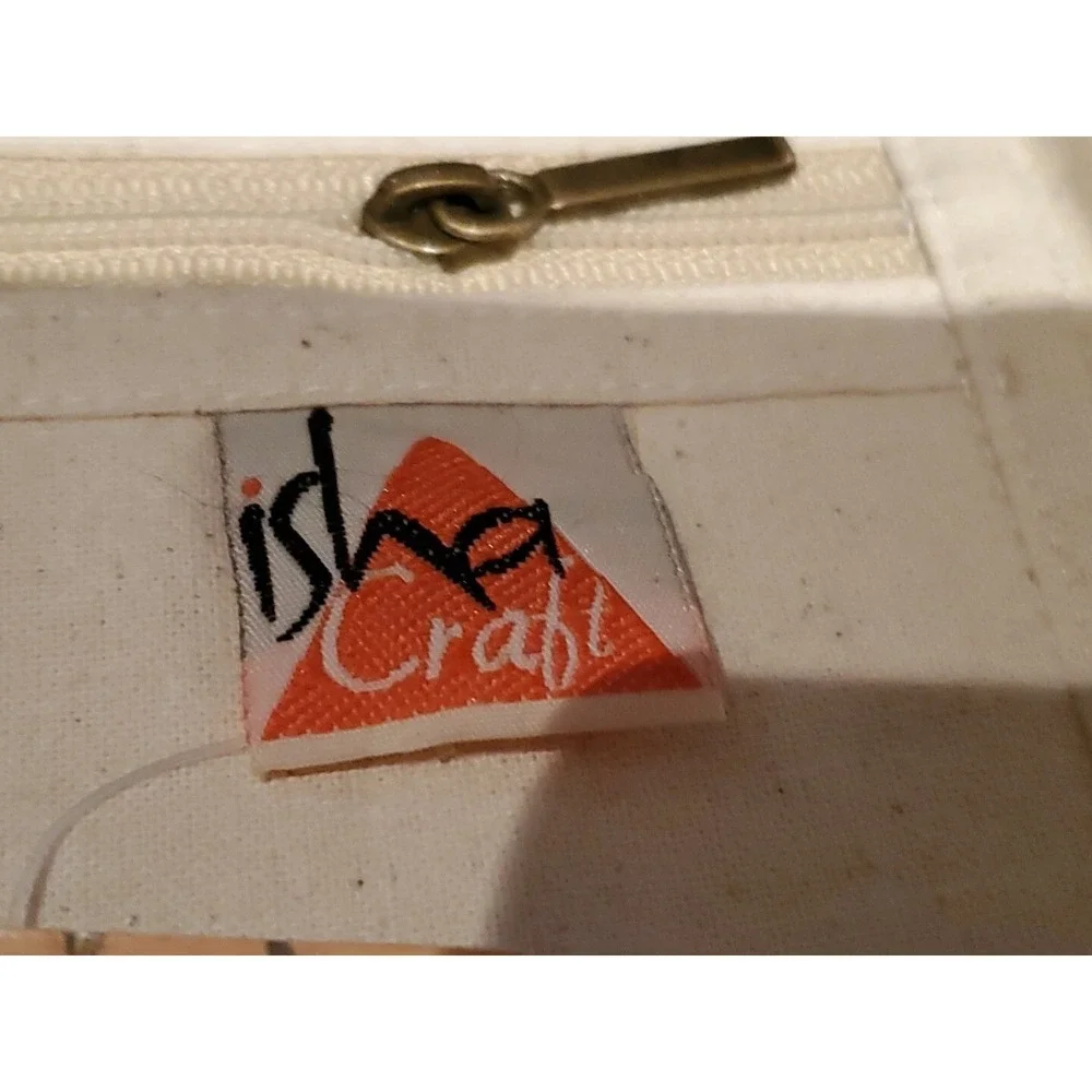 Isha Craft Canvas Bifold Wallet Unisex OS Woven Hook Loop Closure Mustard Cream